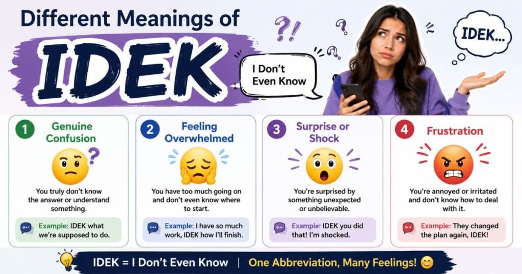 deferent meaning of IDEK Meaning in Text on 