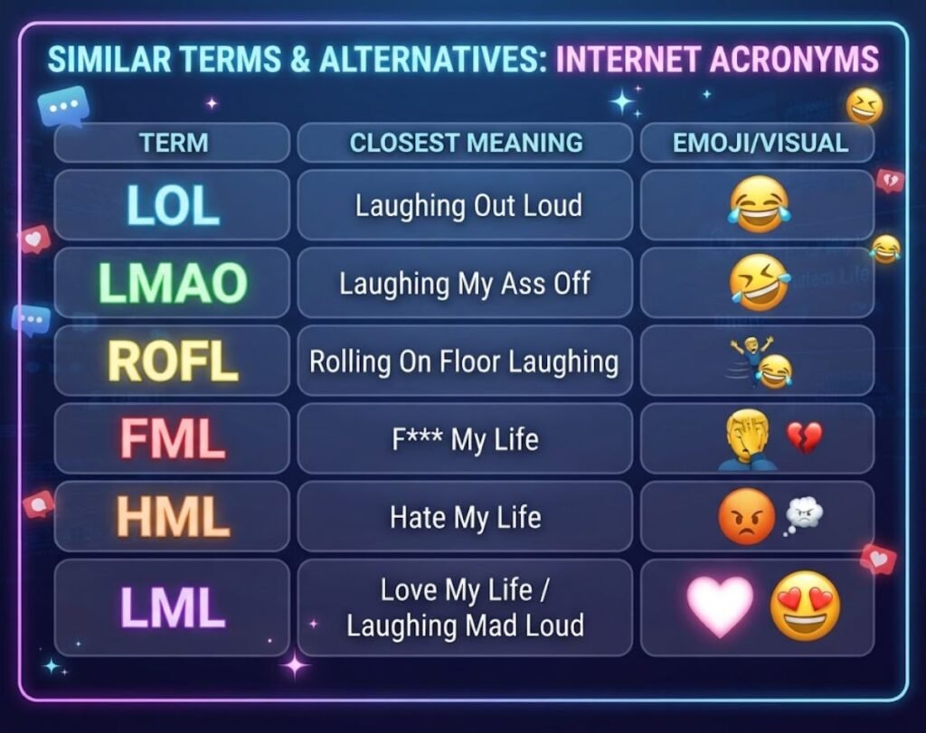 Similar Terms & Alternatives Term Closest Meaning LOL