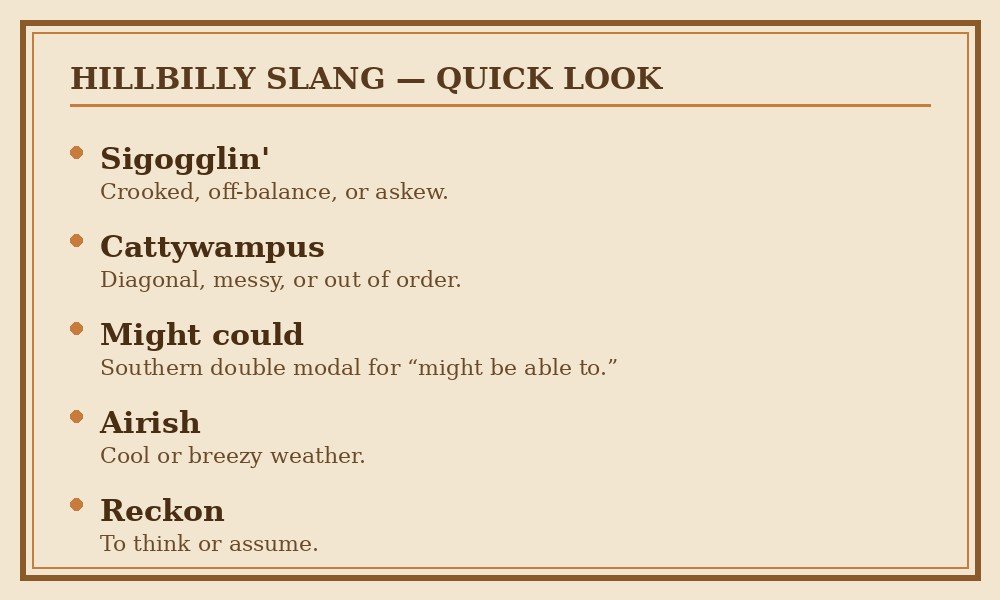 Hillbilly slang quick reference chart of common words and meanings