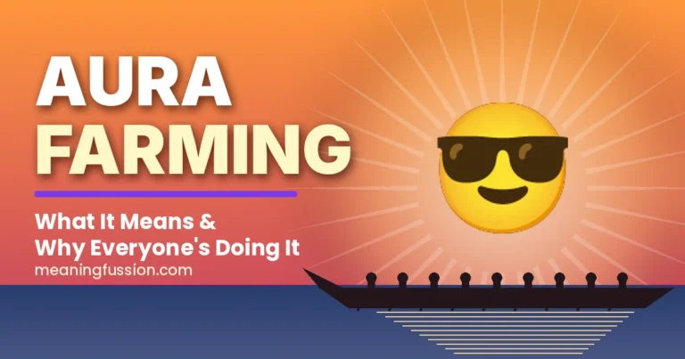 Aura farming meaning featured image with sunglasses emoji and longboat at sunset
