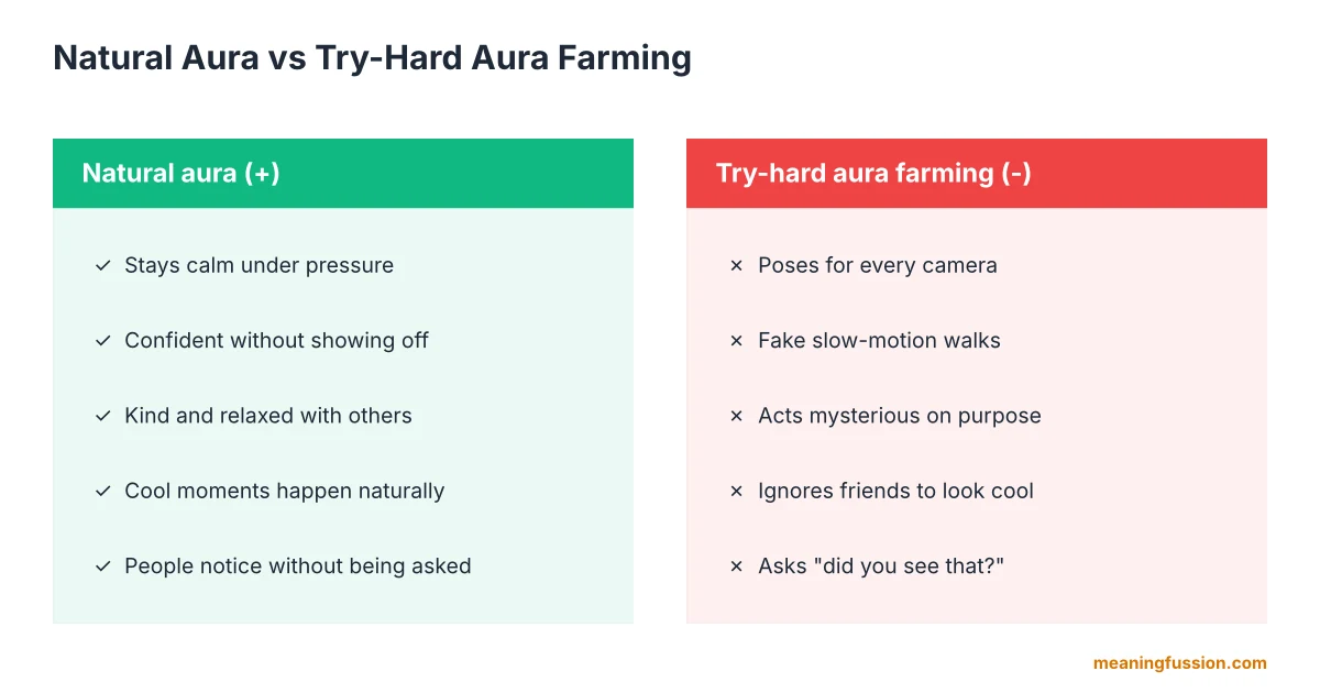 Comparison of natural aura versus try-hard aura farming