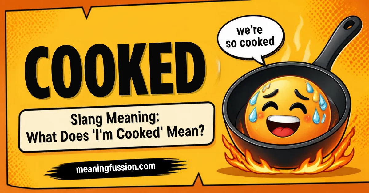 Cooked slang meaning featured image with frying pan and sweating emoji