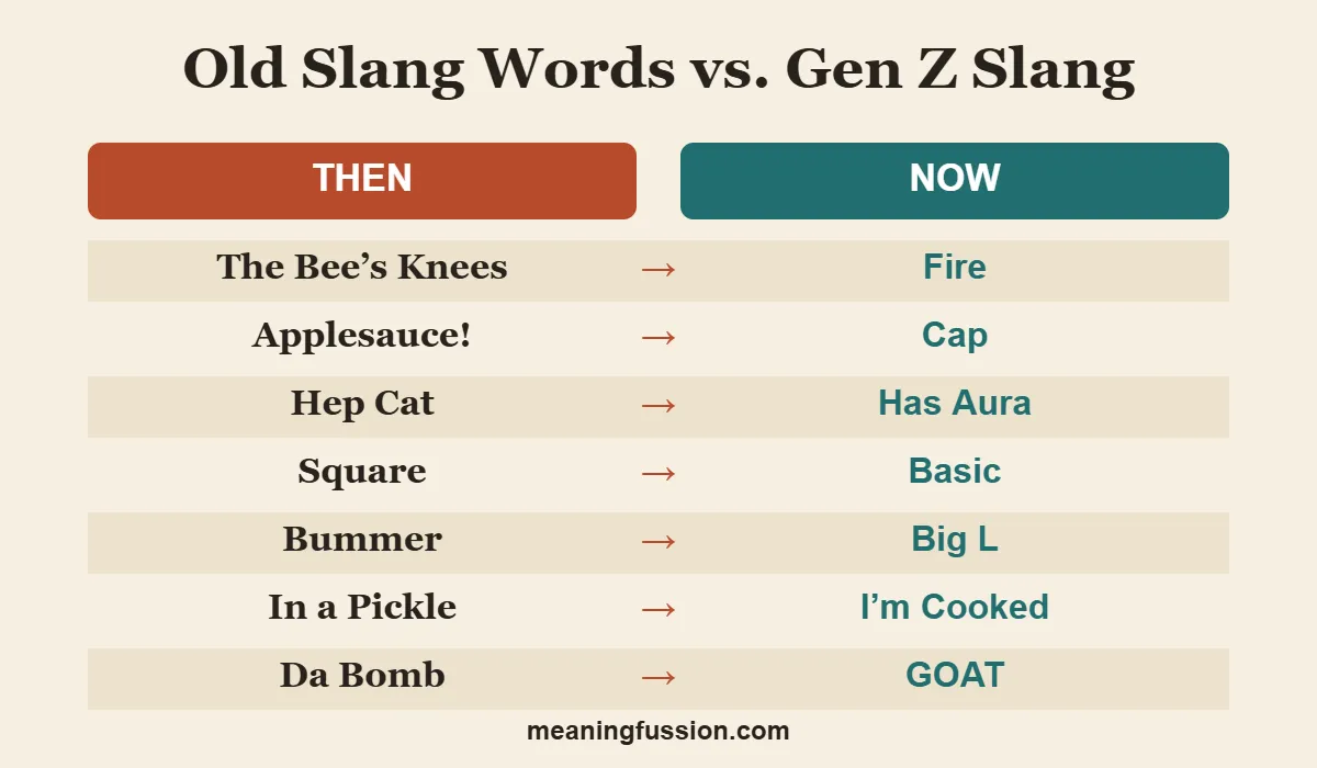 Old slang words vs Gen Z slang comparison chart