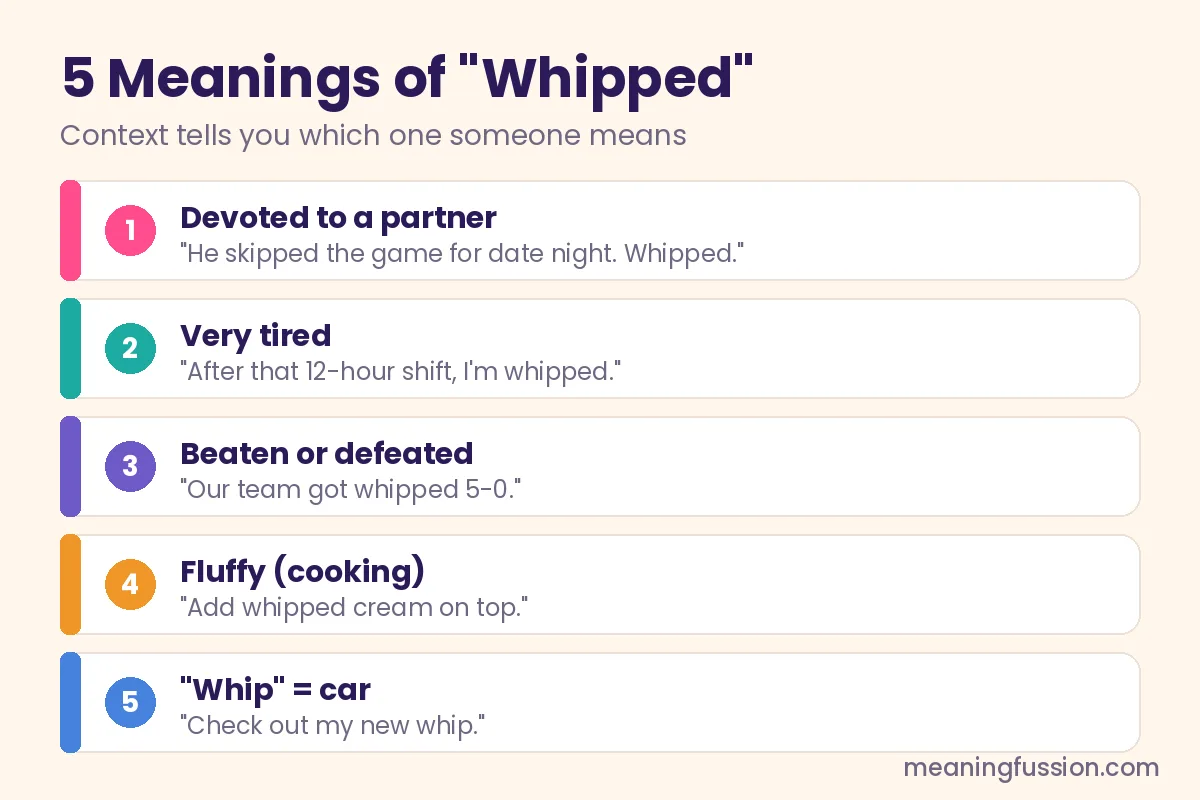 5 meanings of whipped slang: devoted, tired, beaten, cooking and whip as car