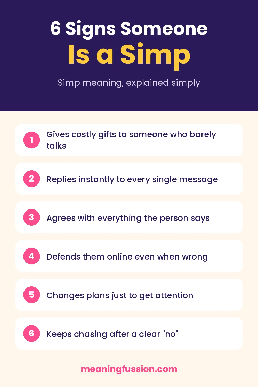 6 signs of a simp infographic