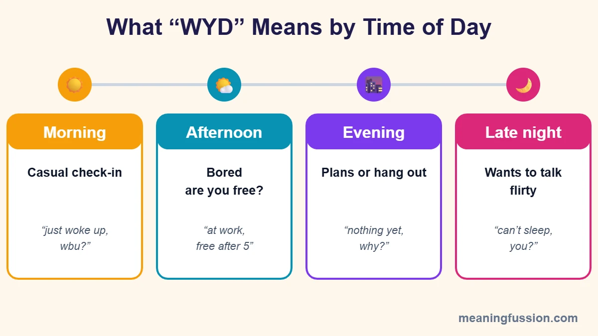 What WYD means by time of day diagram: morning, afternoon, evening, late night